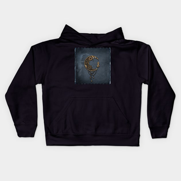 Noble steampunk moon with gears Kids Hoodie by Nicky2342